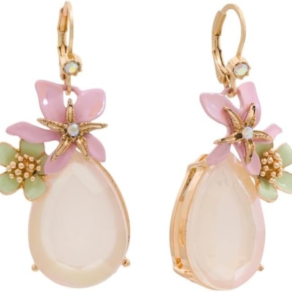 Betsey Johnson Jewelry - Betsey Johnson Tropical Flower, Starfish & Blush Teardrop Drop Earrings